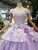 Purple Ball Gown Tulle Lace Appliques Cap Sleeve Luxury Wedding Dress With Beading