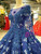 Blue Ball Gown Backless Appliques Long Sleeve Luxury Wedding Dress