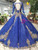 Royal Blue Ball Gown Sequins Sweetheart Long Sleeve Sequins Luxury Wedding Dress