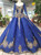 Royal Blue Ball Gown Sequins Sweetheart Long Sleeve Sequins Luxury Wedding Dress