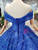 Royal Blue Tulle Sequins Off the Shoulder Appliques Wedding Dress With Train