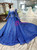Royal Blue Long Sleeve Tulle Sequins Backless Luxury Wedding Dress