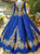 Royal Blue Ball Gown Sequins Gold Sequins Appliques Long Sleeve Luxury Wedding Dress