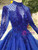 Royal Blue Tulle High Neck Backless Long Sleeve Luxury Wedding Dress With Pealrs