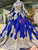 Long Sleeve Royal Blue Tulle Lace Appliques Luxury Wedding Dress