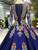 Royal Blue Tulle Embroidery Long Sleeve Luxury Wedding Dress With Removable Train