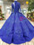 Royal Blue Appliques High Neck Long Sleeve Luxury Wedding Dress