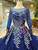 Royal Blue Tulle Sequins Long Sleeve Appliques Luxury Wedding Dress With Long Train