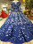 Royal Blue Long Sleeve Open Back Appliques Luxury Wedding Dress