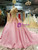 Pink Satin Off the Shoulder Appliques Luxury Wedding Dress With Beading