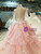 Pink Ball Gown Tulle Appliques High Neck Long Sleeve Luxury Wedding Dress