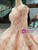Pink Ball Gown Sequins High Neck Long Sleeve Luxury Wedding Dress