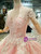 Pink Ball Gown Tulle Lace Appliques High Neck Long Sleeve Luxury Wedding Dress