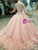 Pink Ball Gown Tulle Lace Appliques High Neck Long Sleeve Luxury Wedding Dress