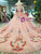 Pink Ball Gown Tulle Lace Long Sleeve Embroidery Luxury Wedding Dress With Train