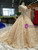Champagne Gold Tull Sequins See Through V-neck Backless Luxury Wedding Dress With Crystal