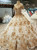 Light Champagne Sequins Gold Appliques Off the Shoulder Luxury Wedding Dress With Beading