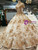 Light Champagne Sequins Gold Appliques Off the Shoulder Luxury Wedding Dress With Beading