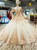 Light Champagne Tulle Embroidery Appliques Off the Shoulder Short Sleeve Luxury Wedding Dress