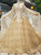 Champagne Tulle Gold Sequins High Neck Open Back Luxury Wedding Dress