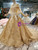 Champagne Gold Sequins Tulle Off the Shoulder Lace Appliques Luxury Wedding Dress