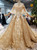 Champagne Gold Sequins Tulle Off the Shoulder Lace Appliques Luxury Wedding Dress