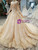 Champagne Tulle Appliques High Neck Long Sleeve Luxury Wedding Dress With Beading