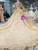 Champagne Tulle Lace Appliques Long Sleeve Beading Luxury Wedding Dress