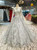 Silver Gray Ball Gown Tulle Sequins Long Sleeve Backless Luxury Wedding Dress