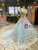 Blue Ball Gown Tulle Lace See Trough V-neck Cap Sleeve Appliques Luxury Wedding Dress