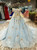 Blue Ball Gown Tulle Lace Off the Shoulder Appliques Luxury Wedding Dress