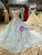 Blue Ball Gown Tulle Lace Off the Shoulder Appliques Luxury Wedding Dress