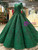 Dark Green Appliques Sequins Long Sleeve Floor Length Luxury Wedding Dress