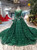 Green Ball Gown Tulle Sequins Long Sleeve Appliques Luxury Wedding Dress