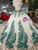 Light Champagne Sequins Off the Shoulder Green Appliques Luxury Wedding Dress