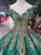 Green Ball Gown Sequins Champagne Appliques Off the Shoulder Luxury Wedding Dress