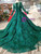 Dark Green Lace Appliques Long Sleeve Luxury Wedding Dress With Beading