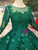 Dark Green Lace Appliques Long Sleeve Luxury Wedding Dress With Beading