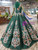 Dark Green Sequins Embroidery High Neck Long Sleeve Luxury Wedding Dress