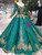 Green Ball Gown Sequins Square Long Sleeve Luxury Wedding Dress