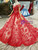 Red Ball Gown Tulle Lace Appliques Off the Shoulder Luxury Wedding Dress