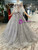 Silver Gray Tulle Sequins Off the Shoulder Short Sleeve Appliques Luxury Wedding Dress