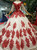 Light Champagne Sequins Short Sleeve Red Sequins Luxury Wedding Dress With Beading