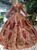 Red Ball Gown Sequins V-neck Long Sleeve Gold Sequins Appliques Luxury Wedding Dress