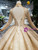 Champagne Ball Gown Tulle Lace High Neck Long Sleeve Luxury Wedding Dress
