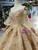 Dark Champagne Lace Off the Shoulder Puff Long Sleeve Luxury Wedding Dress With Beading