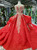 Red Lace Ball Gown Cap Sleeve Luxury Wedding Dress With Beading