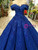 Royal Blue Sequins Off the Shoulder Appliques Floor Length Luxury Wedding Dress