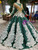 Green Ball Gown Sequins Long Sleeve White Appliques Luxury Wedding Dress With Beading