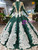 Green Ball Gown Sequins Long Sleeve White Appliques Luxury Wedding Dress With Beading